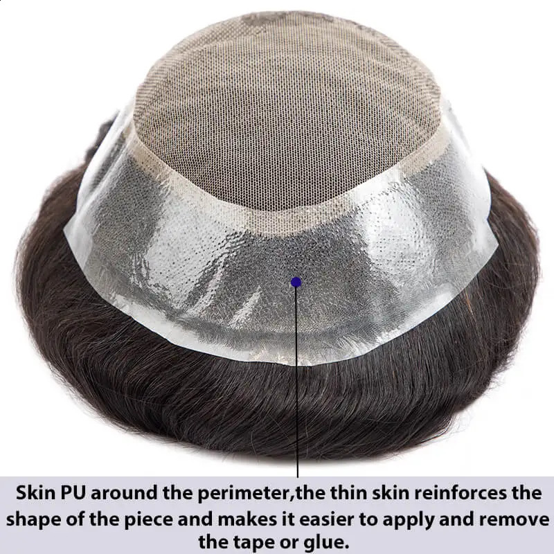 Australia French Lace And Skin Base Male Hair Prosthesis 6 Natural Human Hair Toupee Man Wig Breathable Hair Replacement System 240813