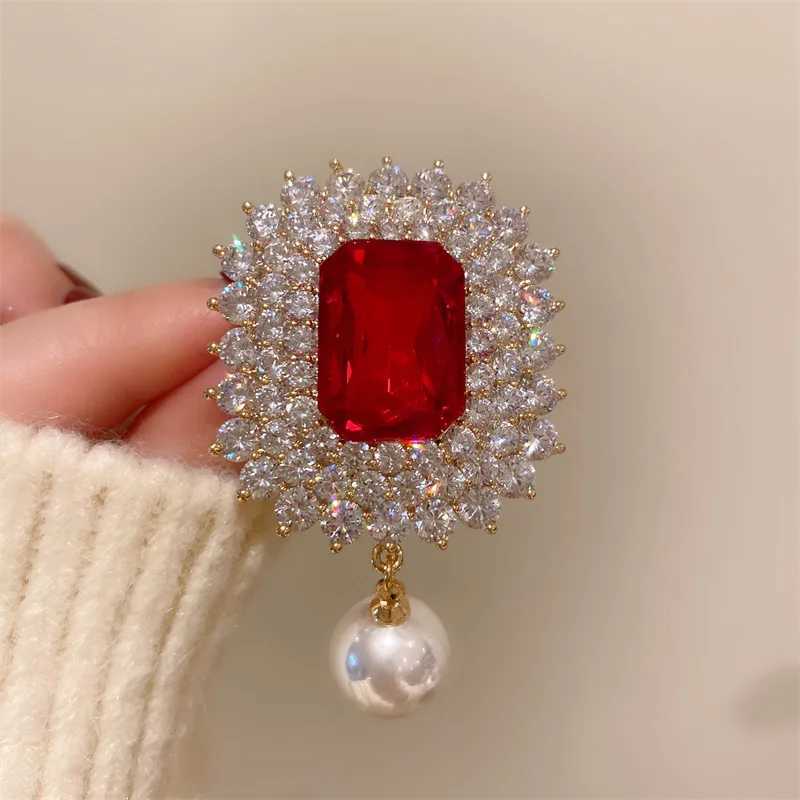 Ruby brooch womens luxury jewelry big gemstone lapel pin set dress accessories pearl pendant brooch anniversary gift W240815