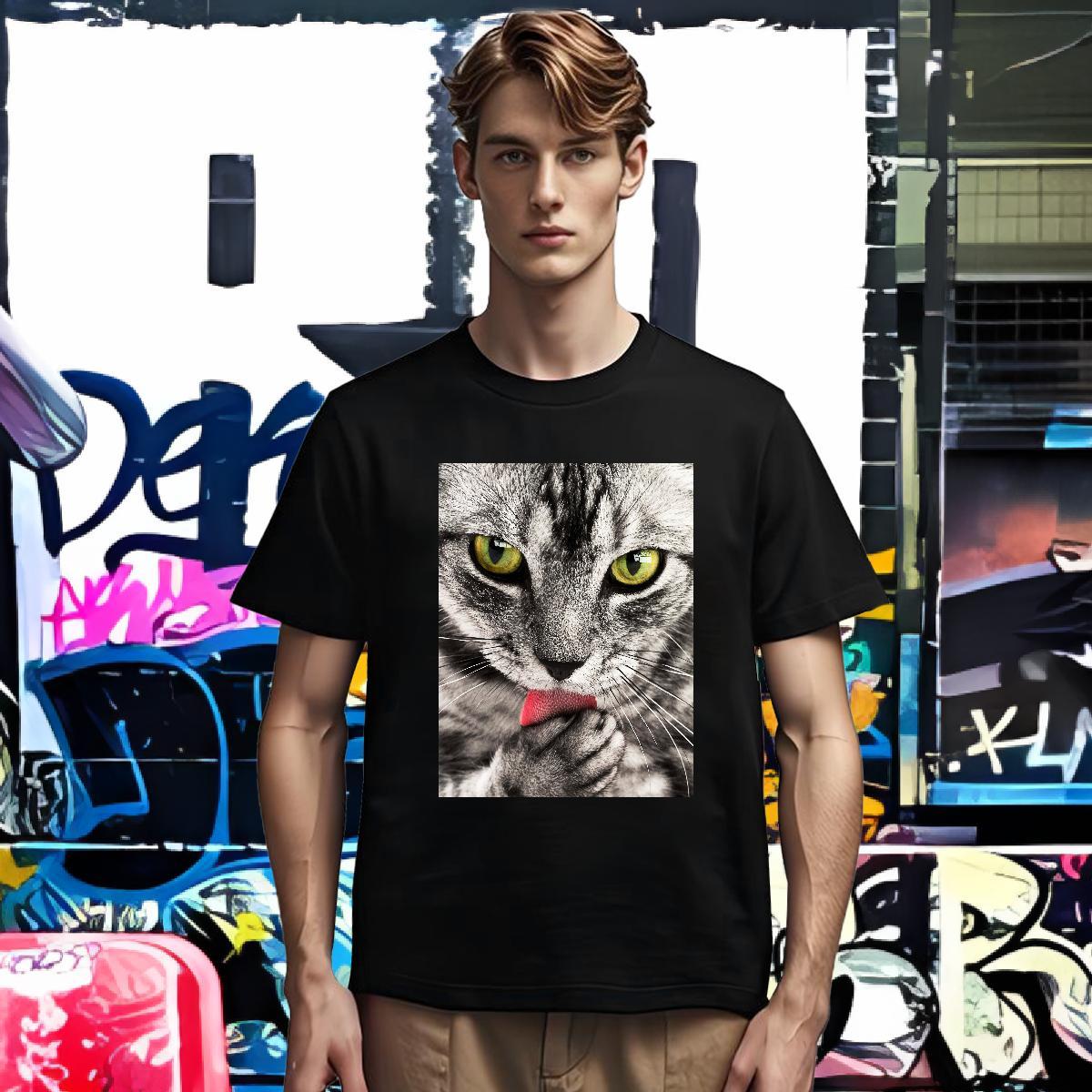 Man T Shirts 100% Cotton 230g cat Anime Printing Street Breathable Short Sleeve Custom Print Oversized Men Clothes T-Shirt Brand Comfortable Tops Shir