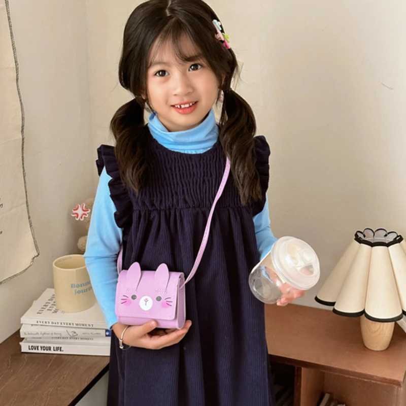 Cute cartoon childrens shoulder bag Pu leather boy childrens square cross bag Cute baby girl rabbit coin wallet handbag W240813