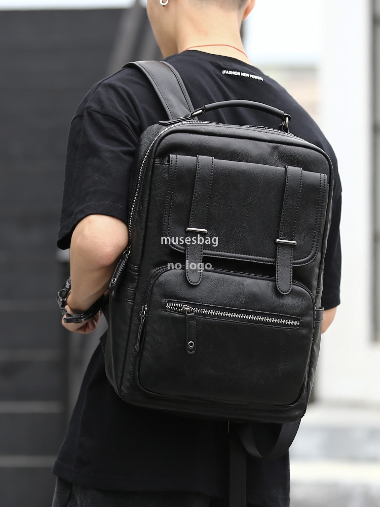 Korean men's pu leather backpack middle school students simple school bag fashion trend travel backpack youth casual men's bag