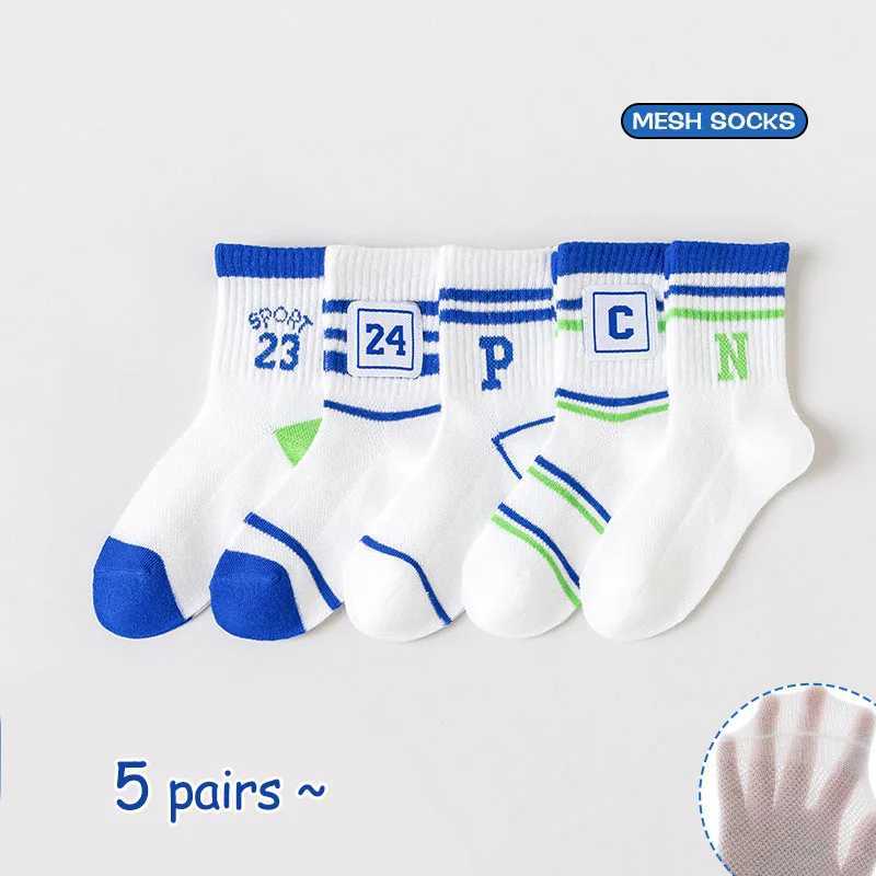 5 pairs of childrens socks boys summer mesh socks girls middle tube socks large childrens student socks casual cotton W240814