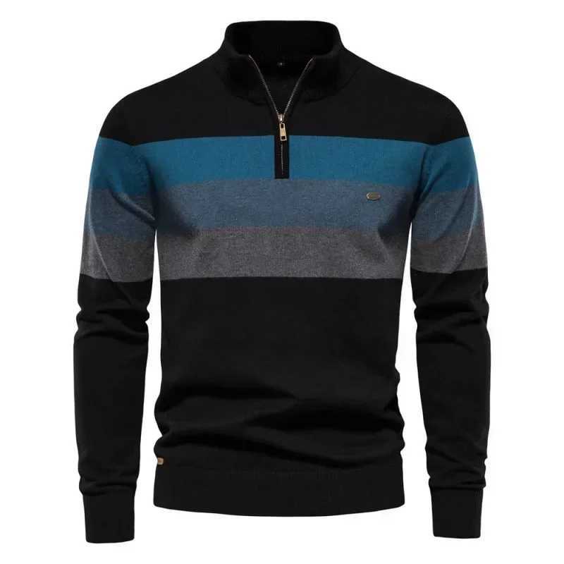Autumn and Winter European and American Mens Standing Neck Sweater Pullover Slim Fit ElasticXJ240814