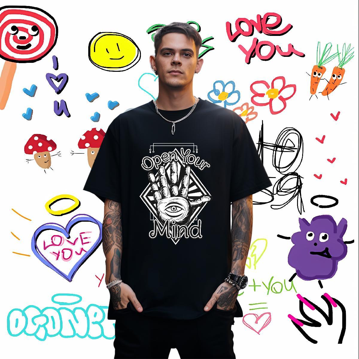 T-Shirts 230g Pure Cotton hands Spring Summer Breathable Short Sleeve Anime Mens Tshirts Brand Classic Tee Shirt
