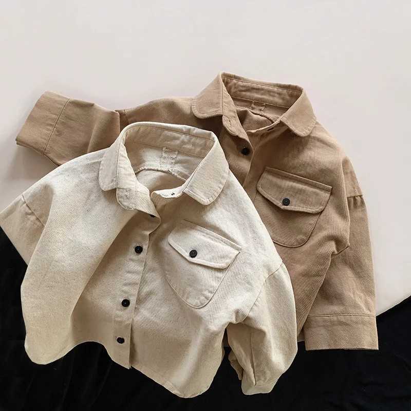2024 new childrens long sleeved shirt jacket baby pocket jacket fashionable girls cardigan wool sweater retro childrens jacket boys jacket autumn clot