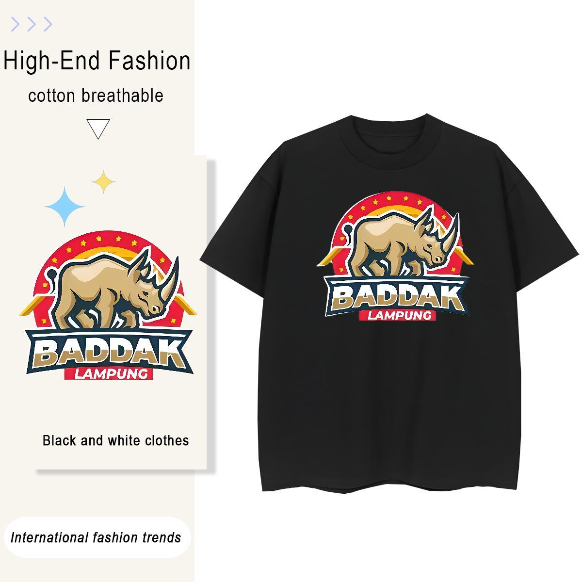 Classic Men Tees Home Outdoor 100% Cotton 230g Cartoon Print Short Sleeve O-Neck rhinoceros T-Shirts DIY Customized Tee Shirt