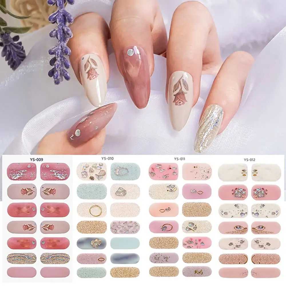 14 Strips Semi Cured Gel Nail Stickers Full Cover French Nail Art Gel Nail Polish Strips Gel Full Nail WrapsXJ240814
