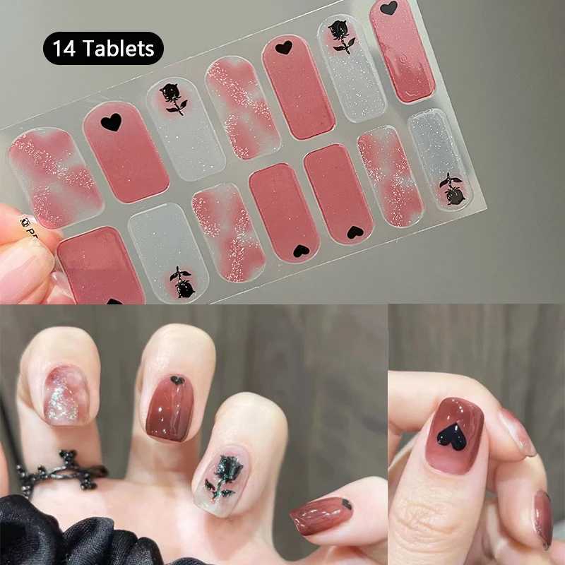 14 Strips Gel Nail Stickers Full Cover Nail Patch Floristic Nail Stickers Nail Polish Strips DIY Nail Art MakingXJ240814