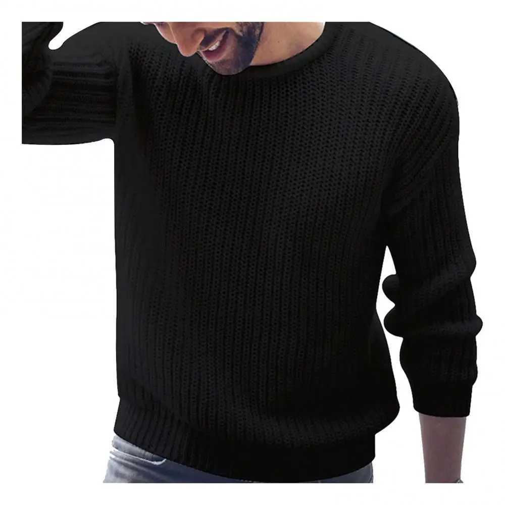 Autumn and Winter New Mens Pullover Casual Solid Color Gray Black White Knitted Top SweaterXJ240814