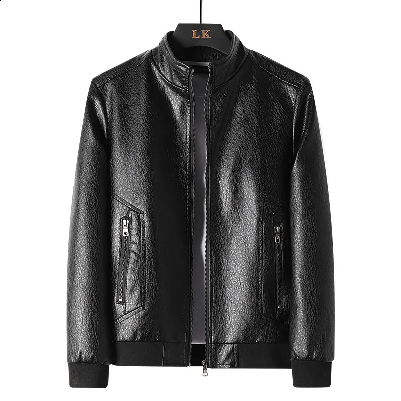 Large Size Mens Simple Leather Coat Leather Biker Jacket 240814