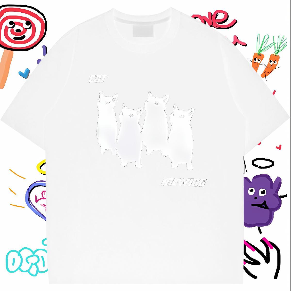 Popular Mens T Shirts cat Breathable Short Sleeve Daily Wear Floral Print 230g Pure Cotton Men Tshirts 2024 Designer Polos