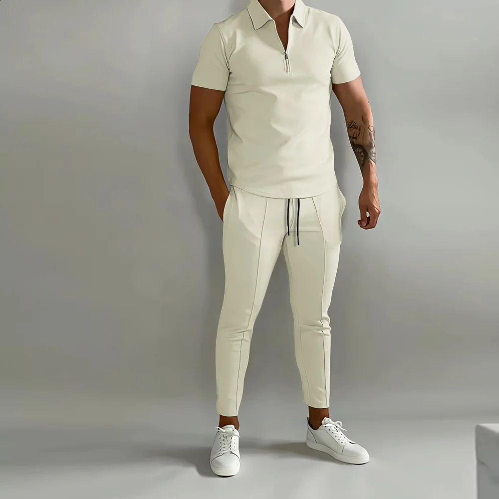 2024 Summer Short-sleeved Mens Fashion Slim-fit Trend Suit Youth Leisure Fitness Sports Mens suit 240816