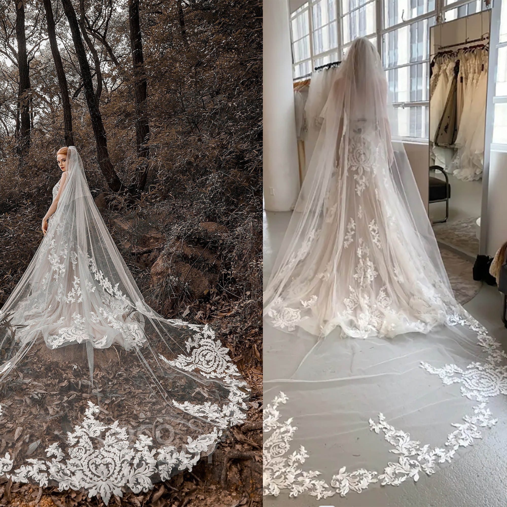 Gorgeous Wedding Veil Appliques Two Layer Cathedral Length Veils Applique Edge Custom Made Bridal Accessories High Quality