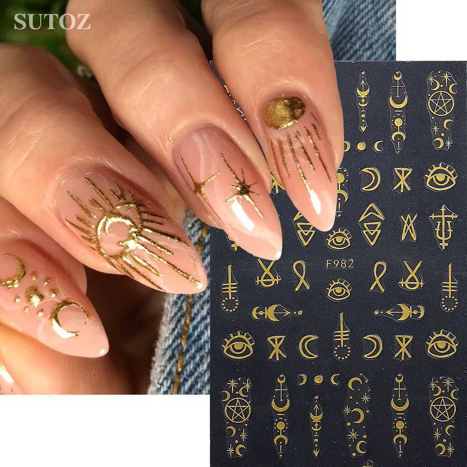 Metal Adhesive Stickers For Nails Sun Moon Eye Runes DIY Design Retro Bohemian Style Nail Art Decal Manicure Accessories #F978XJ240814