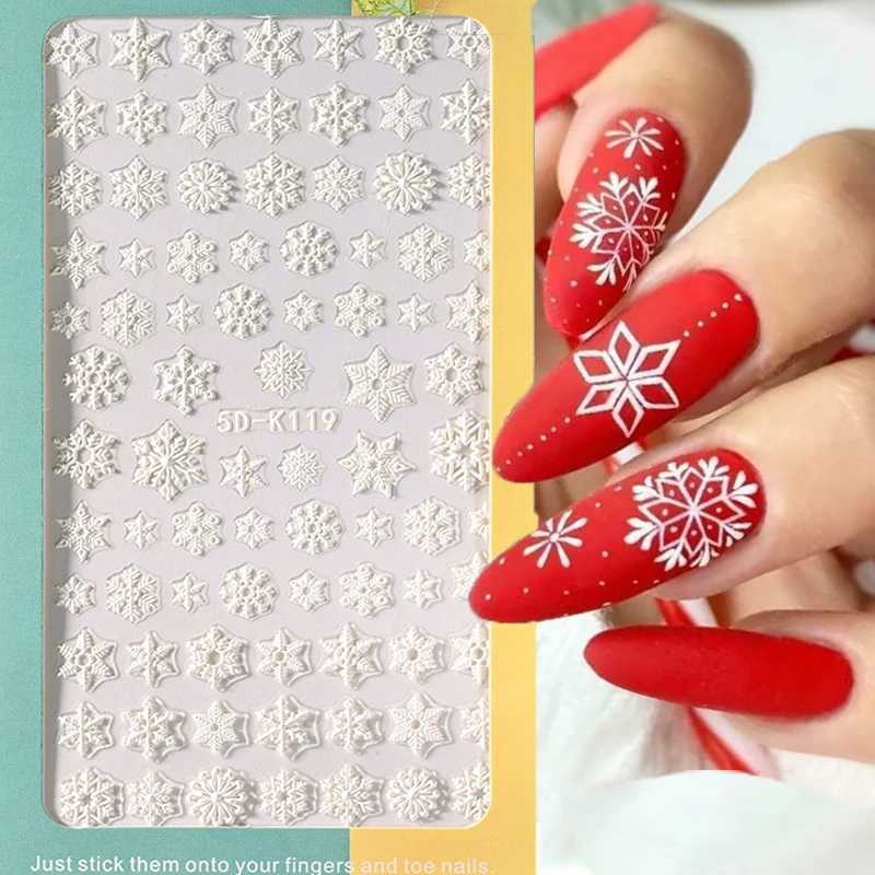 Christmas 5D Embossed White Snowflakes Nail Stickers New Year Winter Xmas Snow Nail Art Decals Self-adhesive Decor Sliders Y#7RKXJ240814