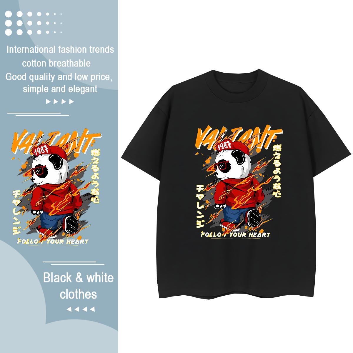 Classic T Shirt For Man panda Round Neck Short Sleeve High Street Hip Hop Customized 100% Cotton 230g Men Tees Fashion New Tops Shirt