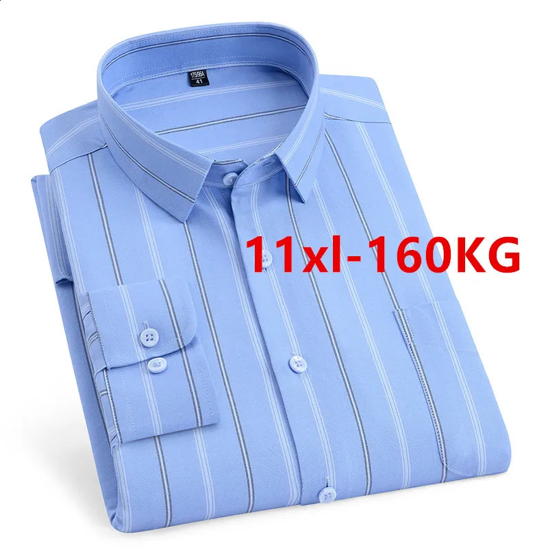 Mens Stripe Shirts Long Sleeve Autumn Fashion 100% Cotton Solid Business Formal Slim Fit Dress Shirt Plus Large Size 11XL 10XL 240814