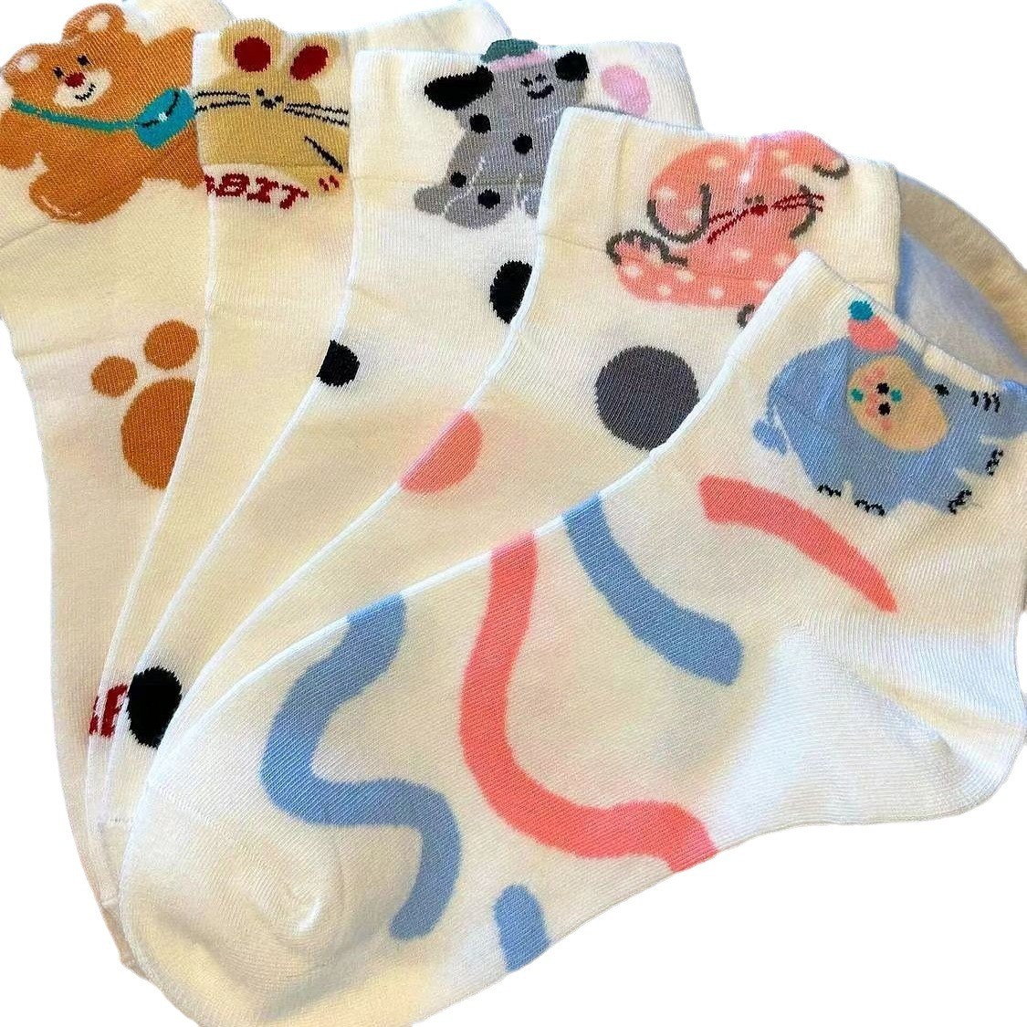 Summer thin socks children cute cartoon three-dimensional letters rabbit bear versatile college style ins trendy short tube socks