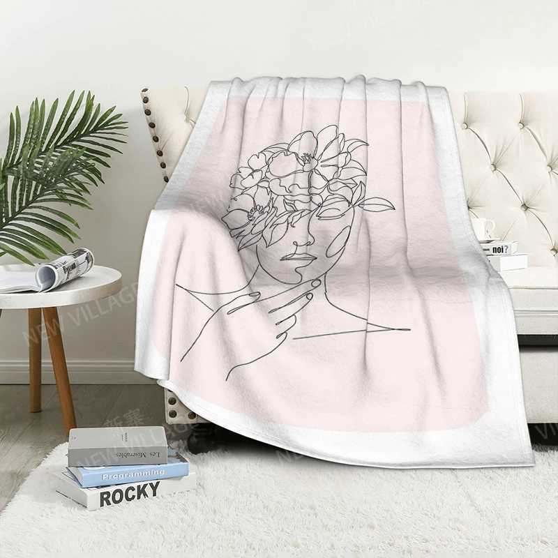Home decoration plush Sofa blanket Morandi lines and flowers Bedspread on the bed fluffy soft blankets thick blanket for winte Y240815