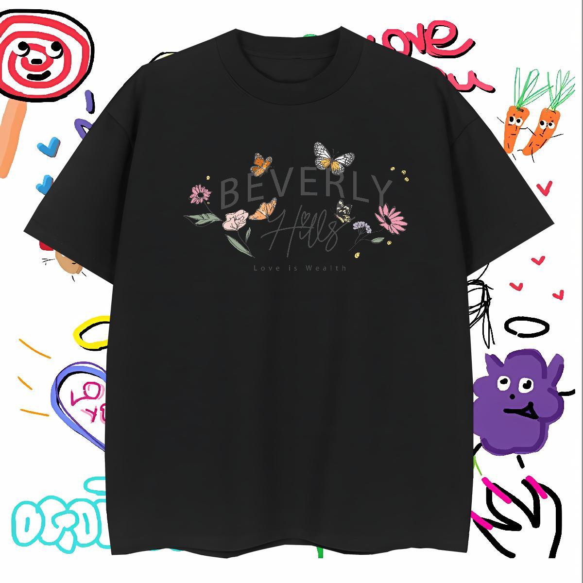 Brand T-Shirts Butterfly O-Neck Short Sleeve Street Casual DIY Logo Oversized 100% Cotton 230g Men Tees Free Shipping Tshirts
