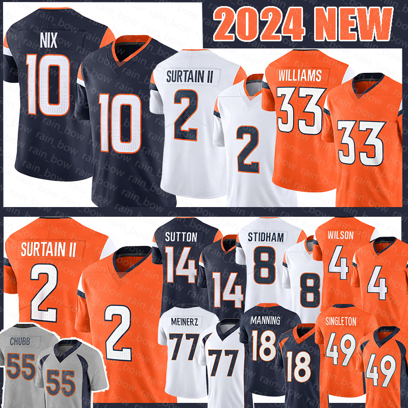 10 Bo Nix Football Jerseys Courtland Sutton Javonte Williams Jarrett Stidham Pat Patrick Surtain II Quinn Meinerz Tim Patrick Zach Peyton Manning Alex Singleton