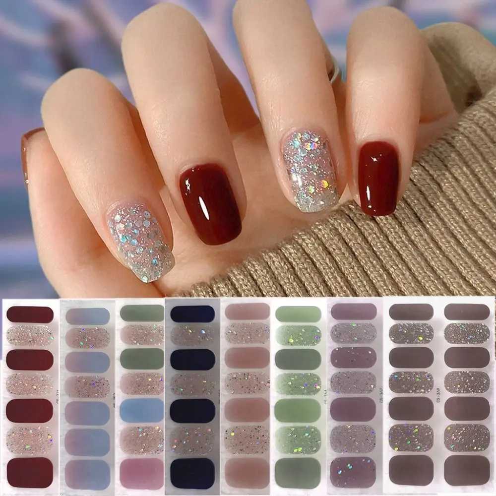 14Tip Semi Cured Gel Nail Stickers DIY NAil Art Foil Glittering Nail Art Stickers Self-Adhesive Simple Gel Full Nail Wrap MakingXJ240814