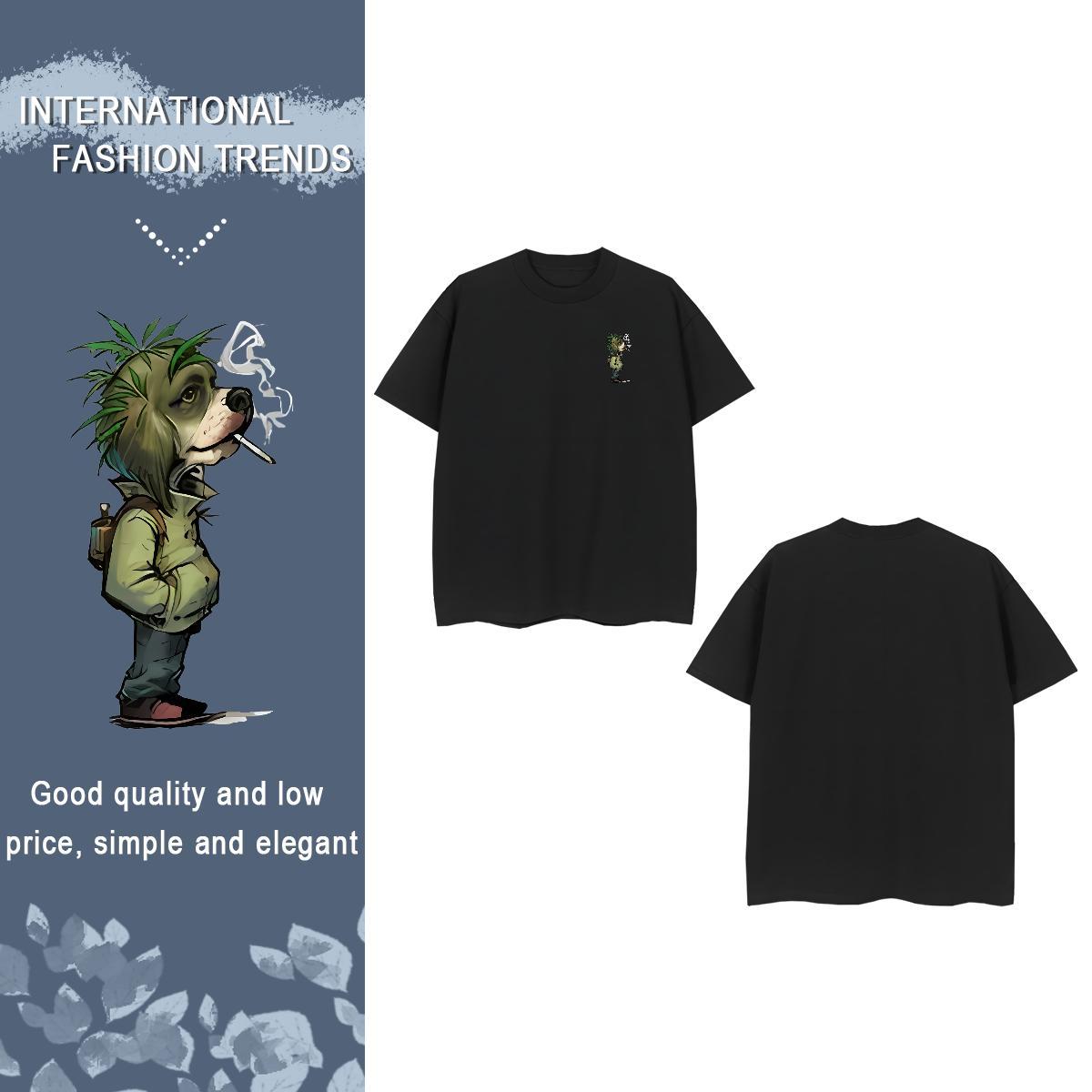 T shirt 230g Pure Cotton dog Daily Wear Breathable Crew Neck Asian Size Men Tshirts Wholesale Loose Clothings