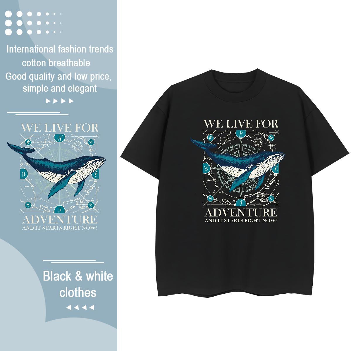 Cool T Shirts Men fish Short Sleeve O-Neck Casual Beach Black White 100% Cotton 230g Men Tshirts New Top Tees