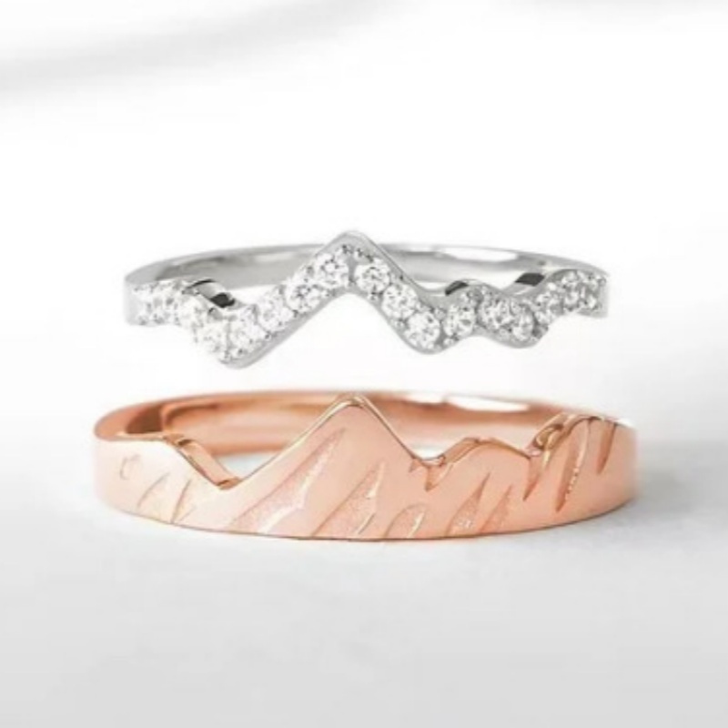 Love ring copper inlaid zircon personality peak design water wave ring Europe and the United States fashion couple set ring