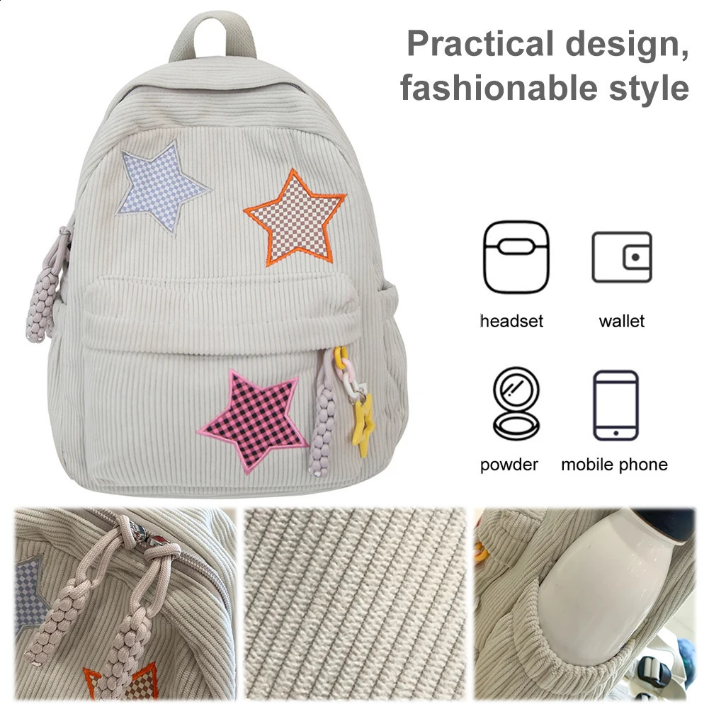 Corduroy Daypack Large Capacity for Women Book Bag Kawaii Knapsack Trendy School Bag for Outdoor Campus Travel 240813
