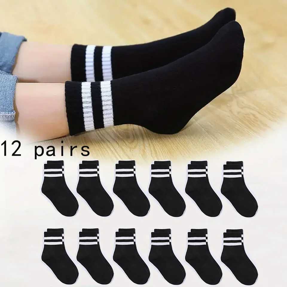 12 pairs of striped reserve team childrens socks - unisex fashionable solid color striped pattern round neck socks W240814