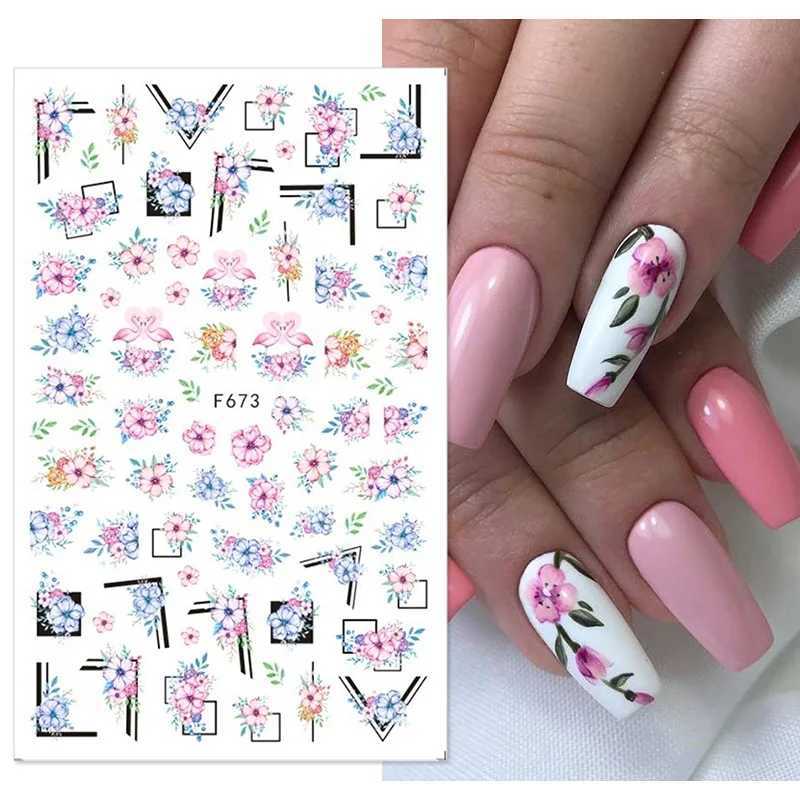 Color Butterfly Flower Nail Art Sticker Nail Parts Rose Sunflower 3D Adhesive Sticker Nail Decoration Decals ManicureXJ240814