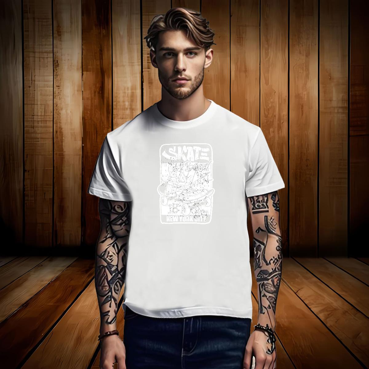 Mens T Shirts 100% Cotton 230g Lines Street Crew Neck Cartoon Printing L-4XL Tshirts Fashion New Loose Fit Clothes