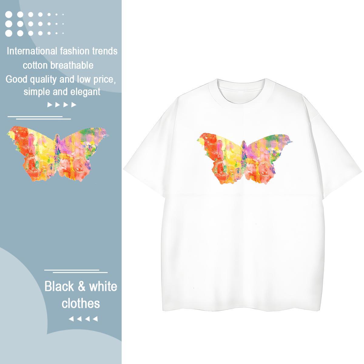 New Arrival Women T Shirts O Neck Short Sleeves 230g 100% Cotton Womens Tshirts Anime Butterfly Sports Casual Designer Tops Shirt