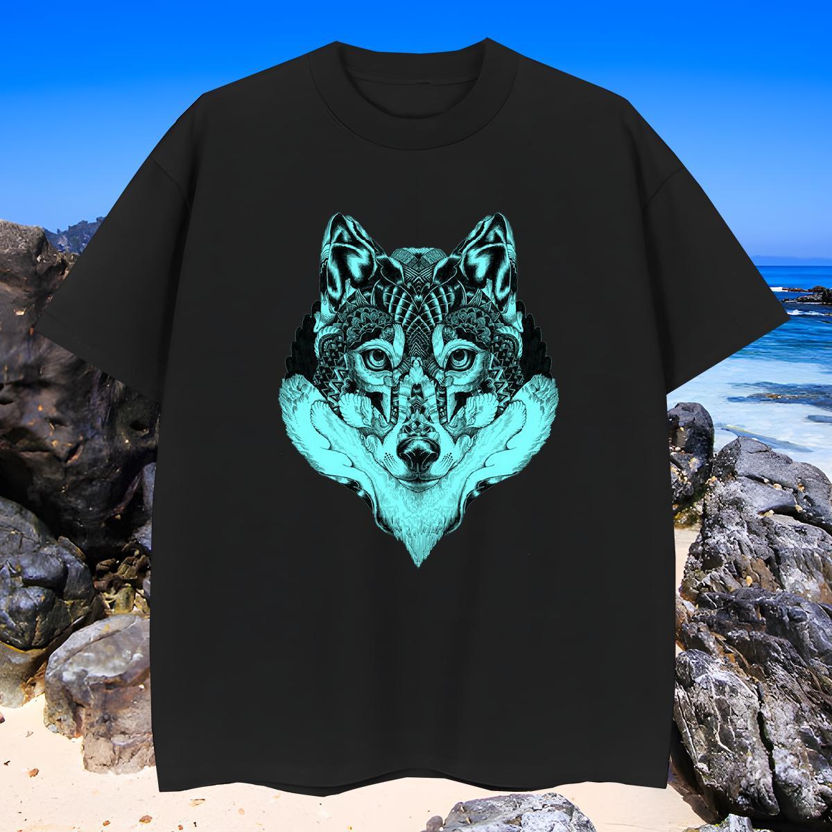Brand T-Shirts for Men wolf Breathable Short Sleeve Casual Daily Wear Custom Cartoon 230g Cotton Men Tees DIY Tees Shirts