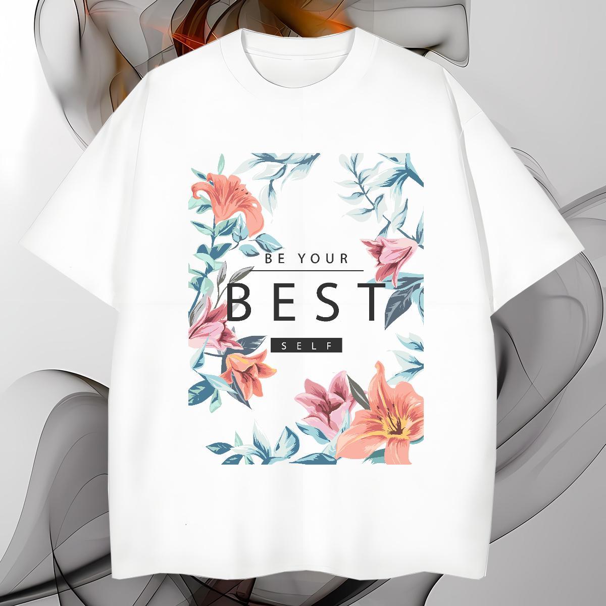 T-Shirts 230g 100% Cotton flower Hip Hop Short Sleeve O-Neck Asian Size Tshirt for Man Woman Fashion Cool Tees