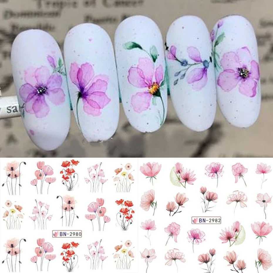 Ink Blooming Flower Water Decals Floral Leaves Graffiti Transfer Nail Stickers Love Heart Geometry Decals Manicure AccessoriesXJ240814