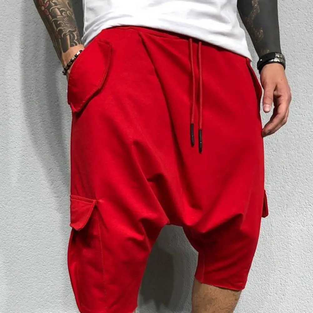 Cotton low crotch hip-hop mens pants pocket harem pants soft brushed solid color casual loose pants cut pantsW240725