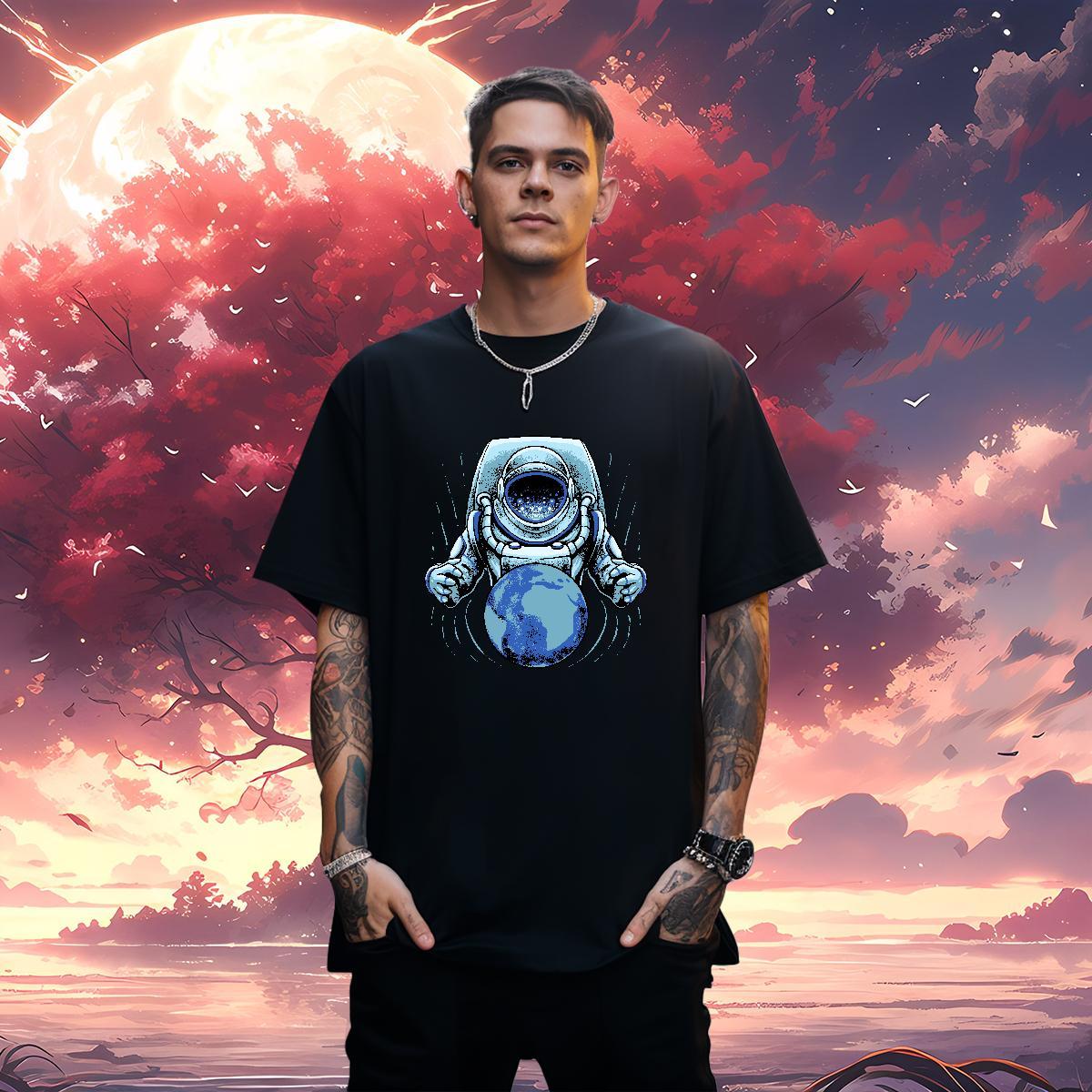 T Shirt For Man 100% Cotton 230g cosmonaut Outdoor O-Neck Short Sleeve Graphic Tshirts Wholesale Comfortable Tops