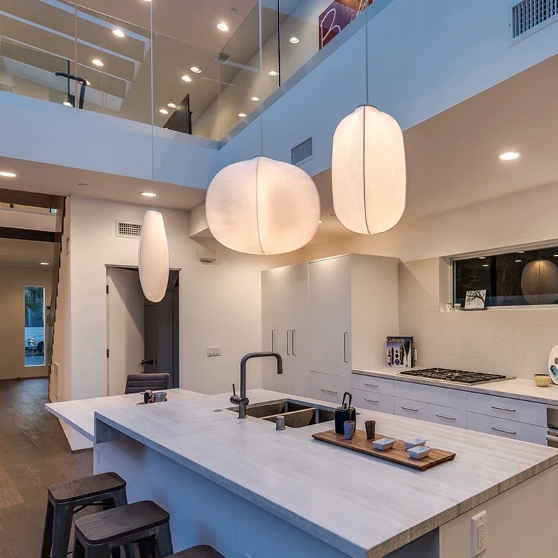 Nordic Silk Led Pendant Lights Wabi Sabi Pendant Chandelier Lighting Modern Creamy Style Suspend Lamp Led Luminarias Fixtures