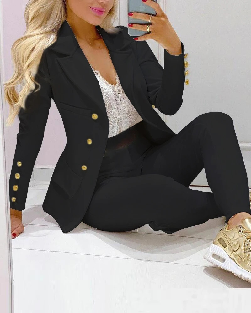 Women Two Pieces Pant Sets Formal Business Double Breasted Blazers Jacket Pants 2 Piece Set Elegant Ladies Suits Office Lady 240814