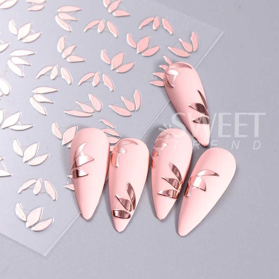 3D Gold Silver Flowers Leaf Nail Art Sticker Simple Florals Petals Leaf Self Adhesive Sliders Manicure Decorations For Nail TipsXJ240814