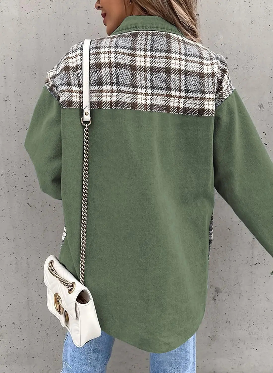 Womens Denim Jacket Long Sleeve Jean Top Plaid Button Down Shacket Jacket Fashion 240814