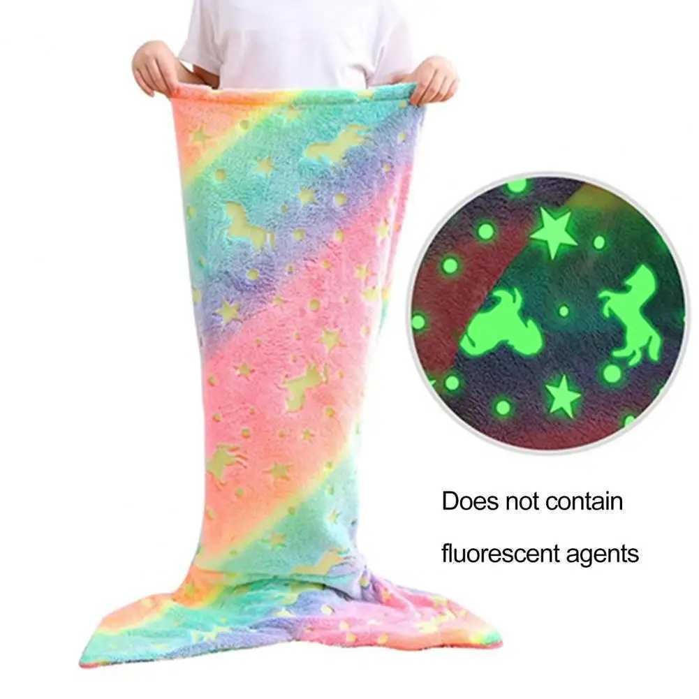 Kids Mermaid Tail Blanket Glowing Dark Blanket Mermaid Tail Blanket Skin-friendly Wear-resistant Plush Flannel Fleece for A Y240815