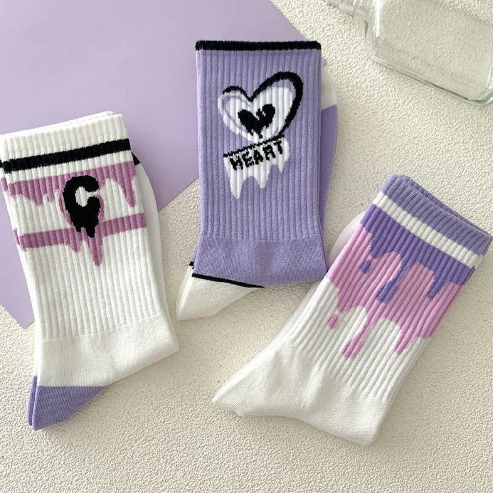 Trendy Purple Love Socks for Women Versatile Mid Length Sporty Leg Wear Ideal for Spring and Summer