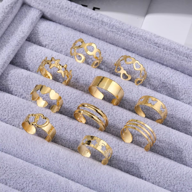 10Pcs/Set Gold Star Butterfly Heart Foot Toe Ring Set Silver Hollow Lightning Moon Beach toes Ring For Fashion Women Jewelry