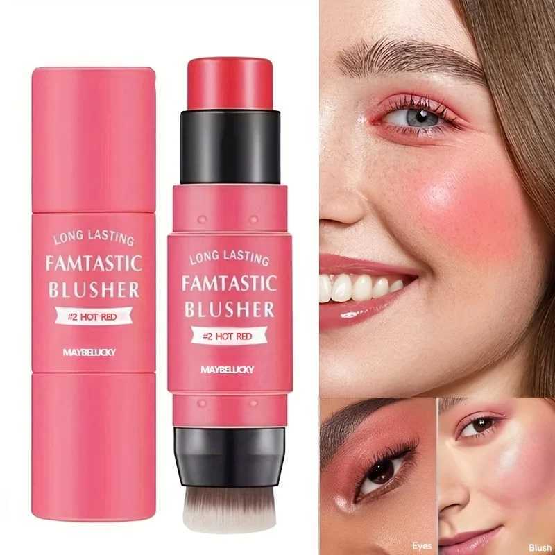 Blush Stick With Brush Makeup Cream Blusher Contour Face Cosmetics Gel Smooth Gentle Blendable Waterproof Facial Makeup Y240815