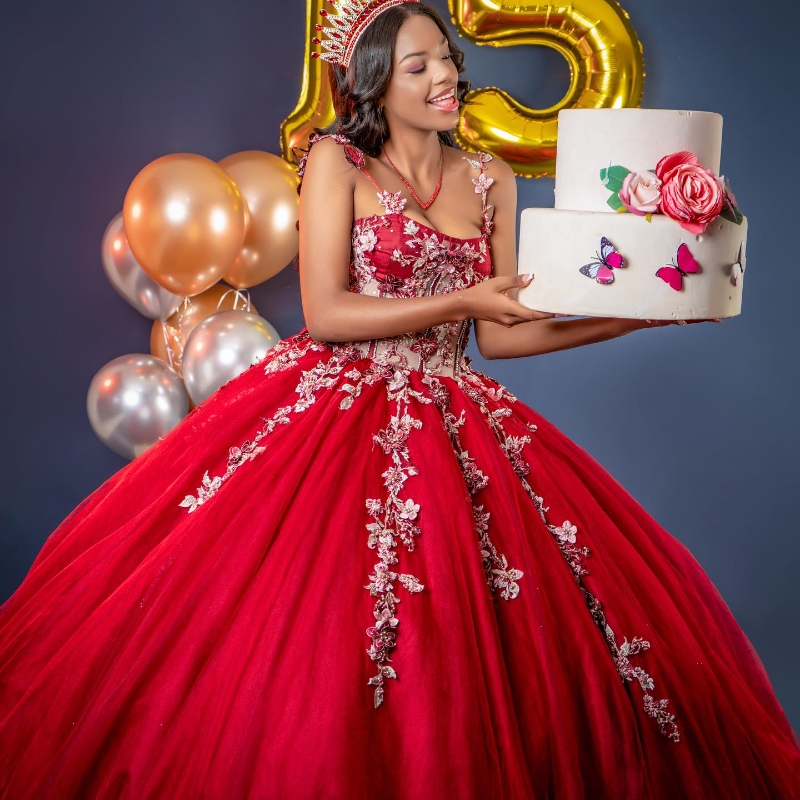 Red Quinceanera Dress Ball Gown Off The Shoulder Applique Lace Beading Crystals Tull Corset Sweet 16 Vestido De 15 Anos