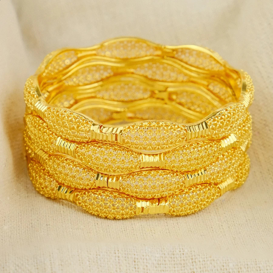Dubai Womens Bracelet Gold Plated Indian African Hard Bracelet Charming Wedding Ethiopia Arab Handmade Jewelry 241224
