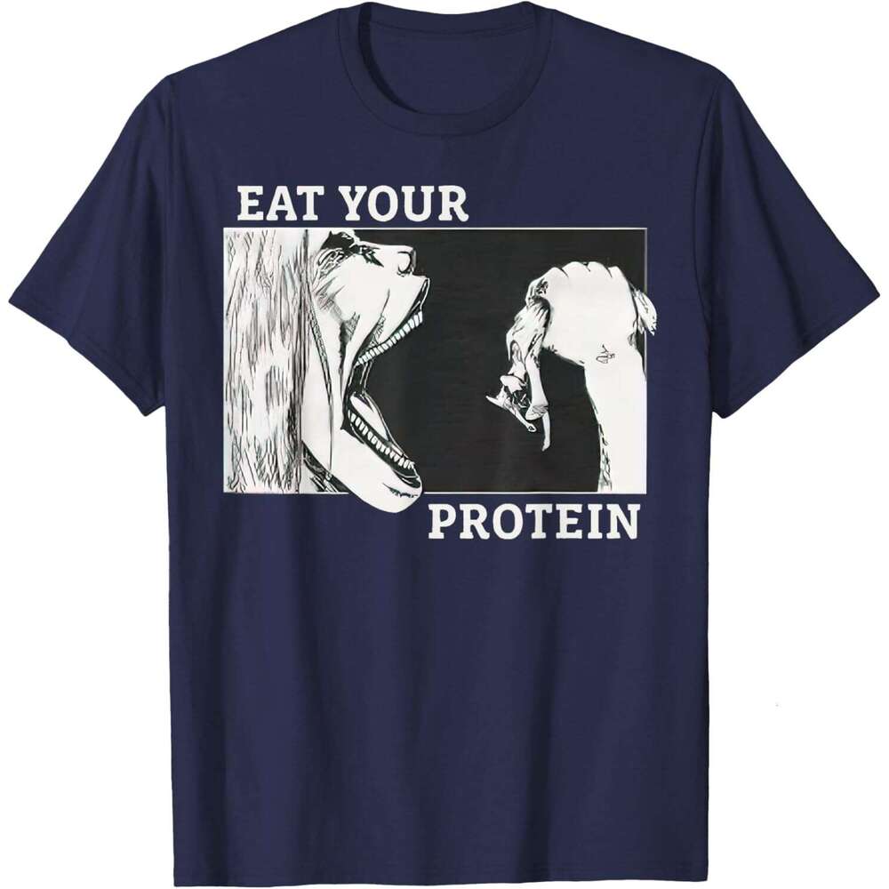 T shirt for Mens Eat Your Protein Anime Gym Pump Bodybuilding Fitness T-Shirt Shirts Tshirt Graphic Tee Casual Tops Clothes Short sleeve